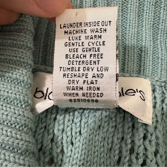 Bloomingdale’s 100% Wool Teal Sweater Long Cardigan Buttons Sz PS Chunky Knit - Picture 12 of 13